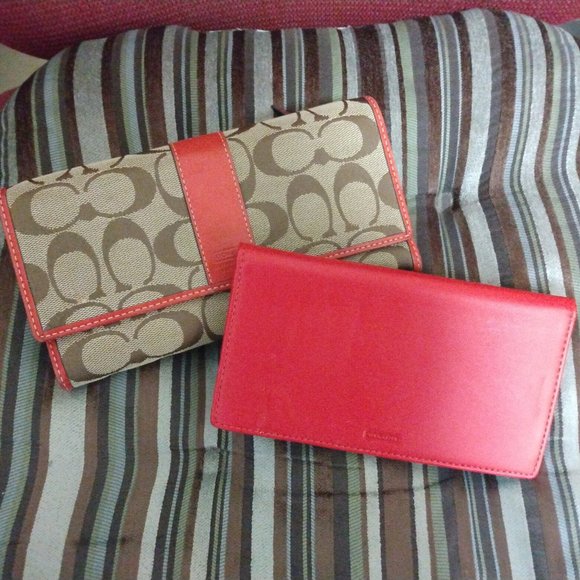 ❤️2 Pc COACH Logo Long ID Billfold Checkbook Flap Wallet - Picture 1 of 11